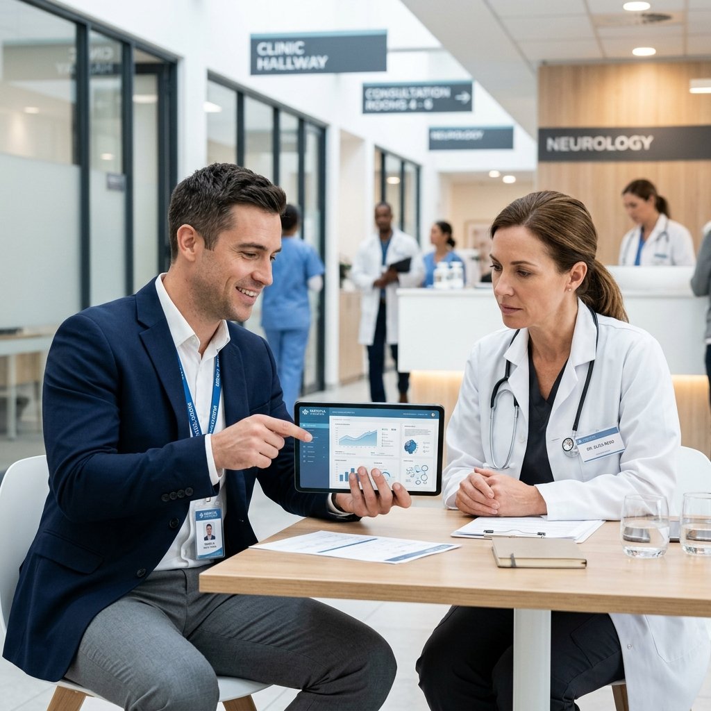 Médicos en consulta y visitador
